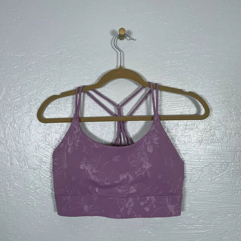 Zyia Active Women M Lilac Lavender Purple Floral Double Strap Sports Bra Padded